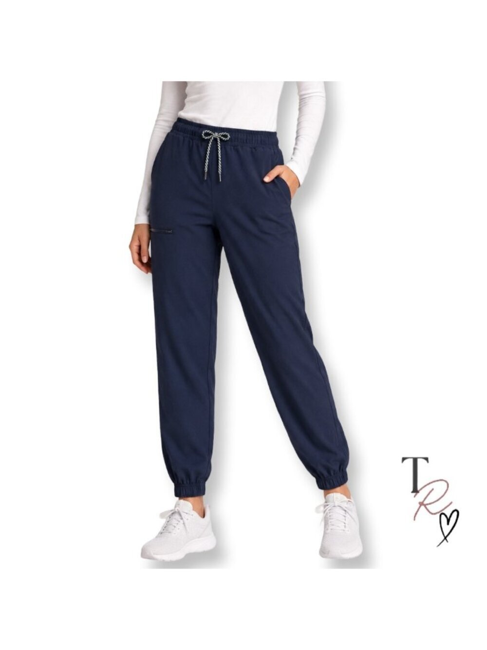 Jaanuu Women's Navy Blue Jogger Scrub Pants Drawstring Stretch Size Large